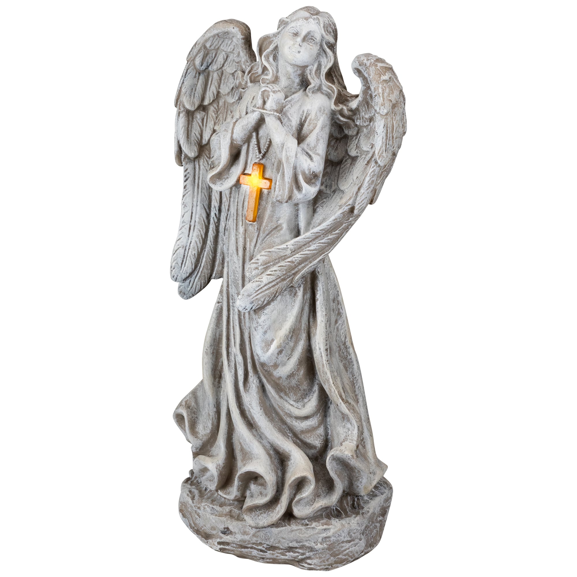 LED Solar Lighted Angel with Cross Garden Statue - 19"